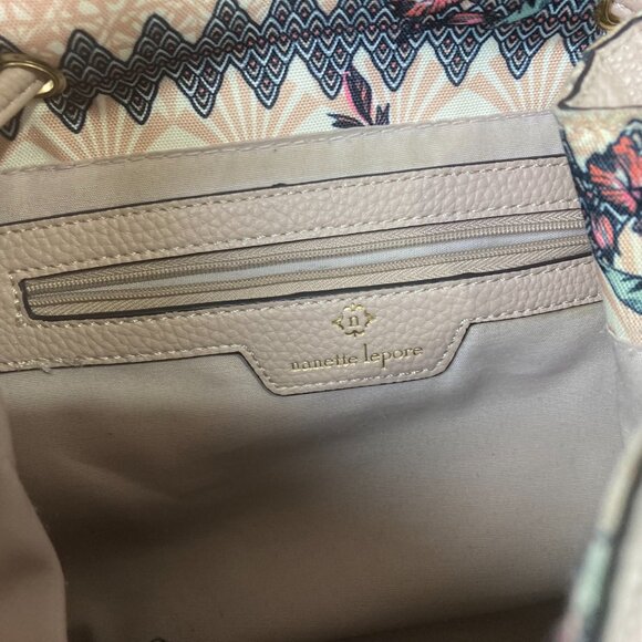 Nanette Lepore Womens Backpack Handbag Faux Pebbled Leather Bag Tan Biege - Picture 6 of 6